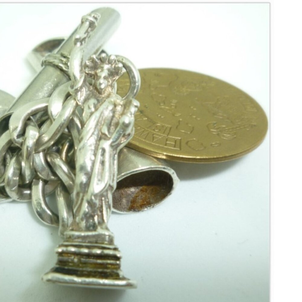 UNIQUE STERLING TRAVEL CHARMS BRACELET BIBLE CROWN HOPE CHEST WORLD FAIR EIFEL - Picture 5 of 7